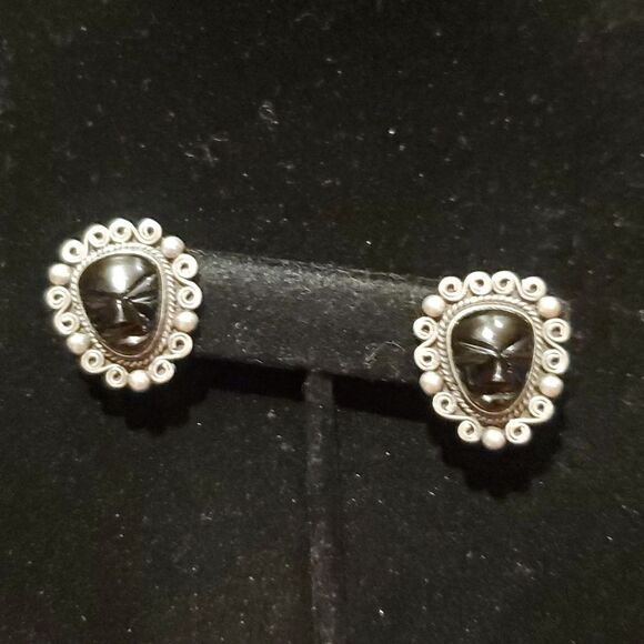 Vintage Taxco Black Onyx Brooche and Earrings! , Sterling Silver, Stamped 925! - Picture 9 of 13